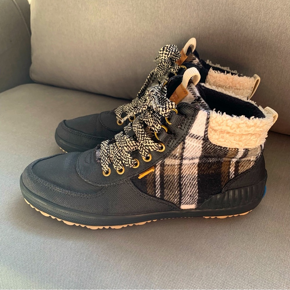 KEDS Rain Booties.  100% Waterproof.  Black w/Plaid Detail.